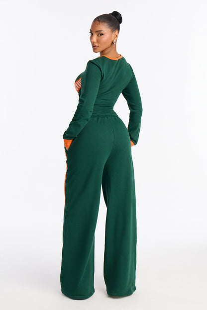 Varsity Babe Long Sleeve Pant Set - Hunter