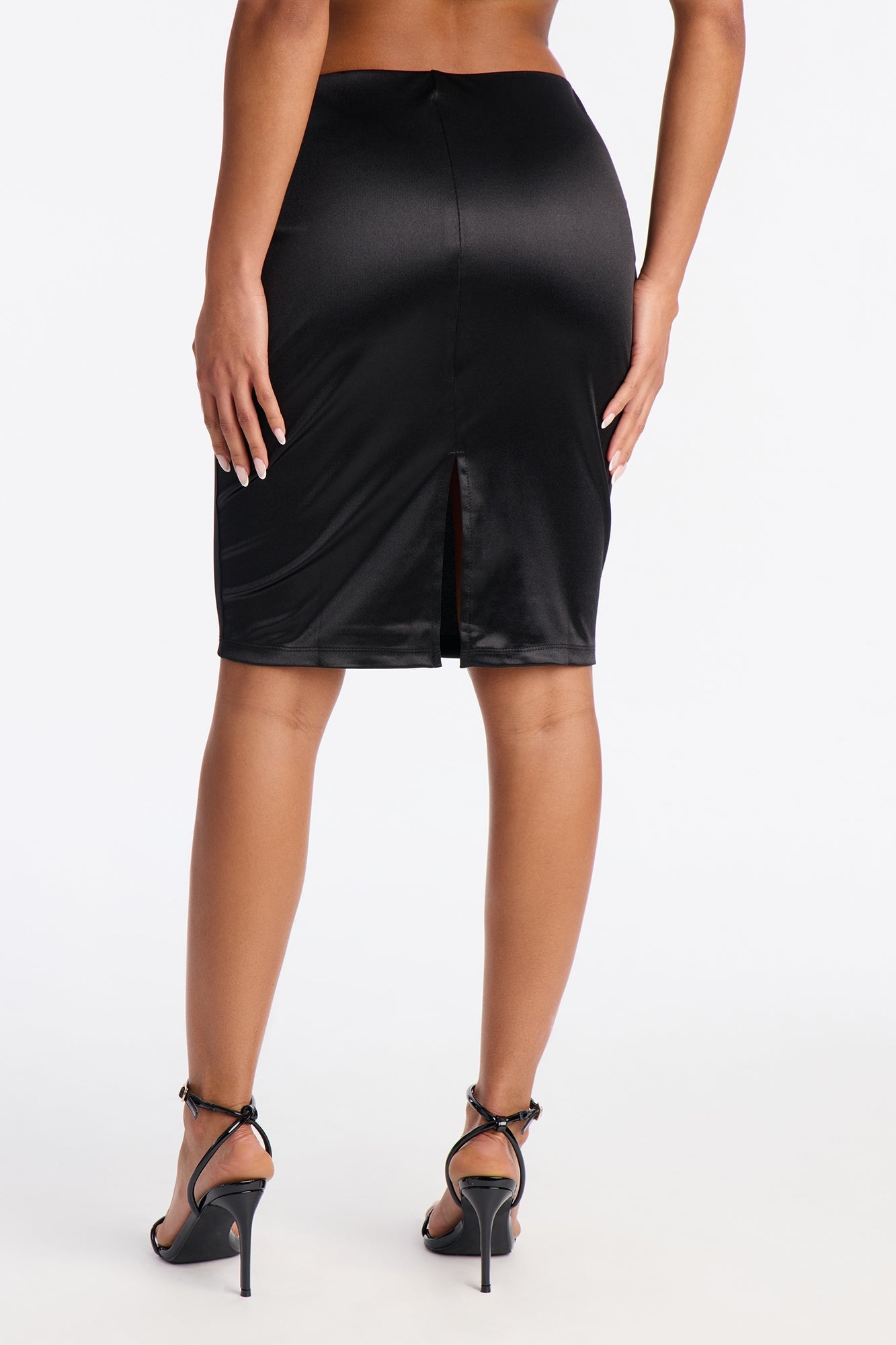 Xena Satin Pencil Midi Skirt - Black