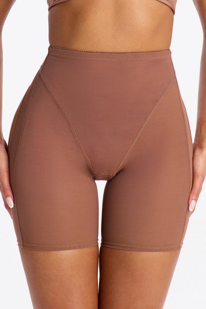 High Waist Thigh Shaping Butt Lifter Shapewear Shorts - Chocolate
