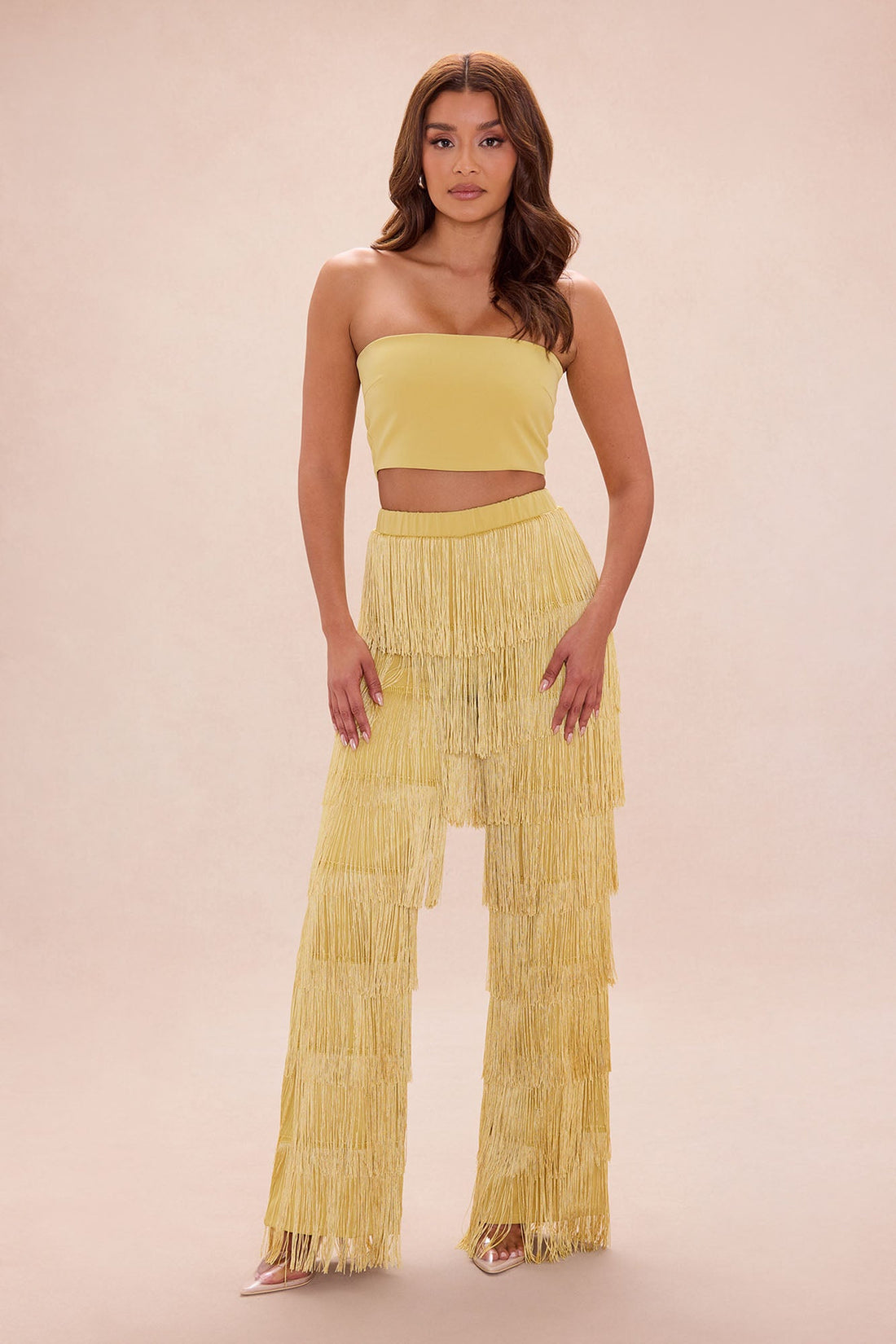 Dance All Night Fringe Pant Set - Chartreuse