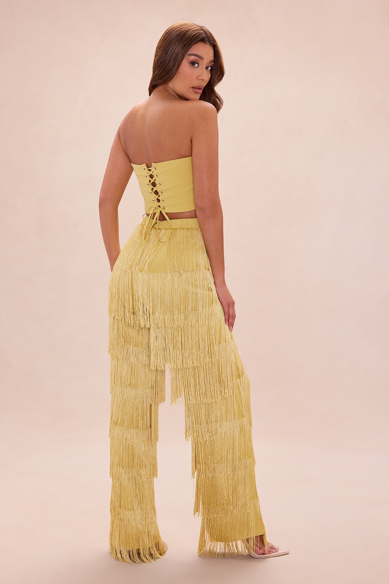 Dance All Night Fringe Pant Set - Chartreuse