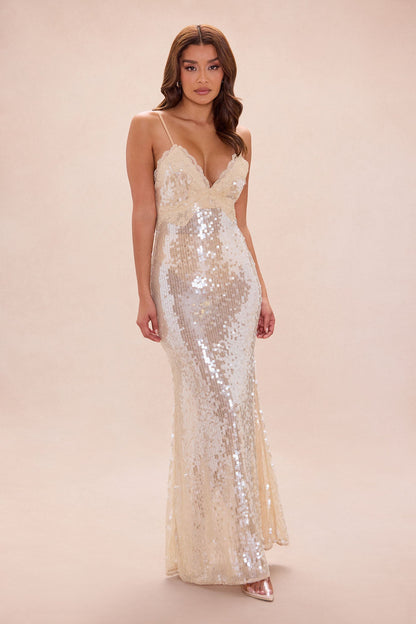 Ophelia Cape Sequin Maxi Dress - Champagne