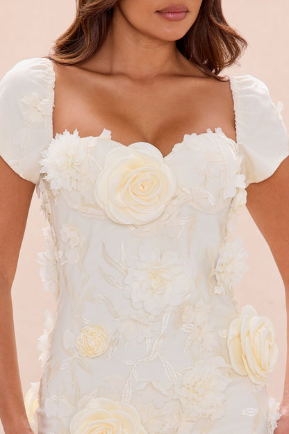 Tiana Cap Sleeve Floral Mini Dress - Cream