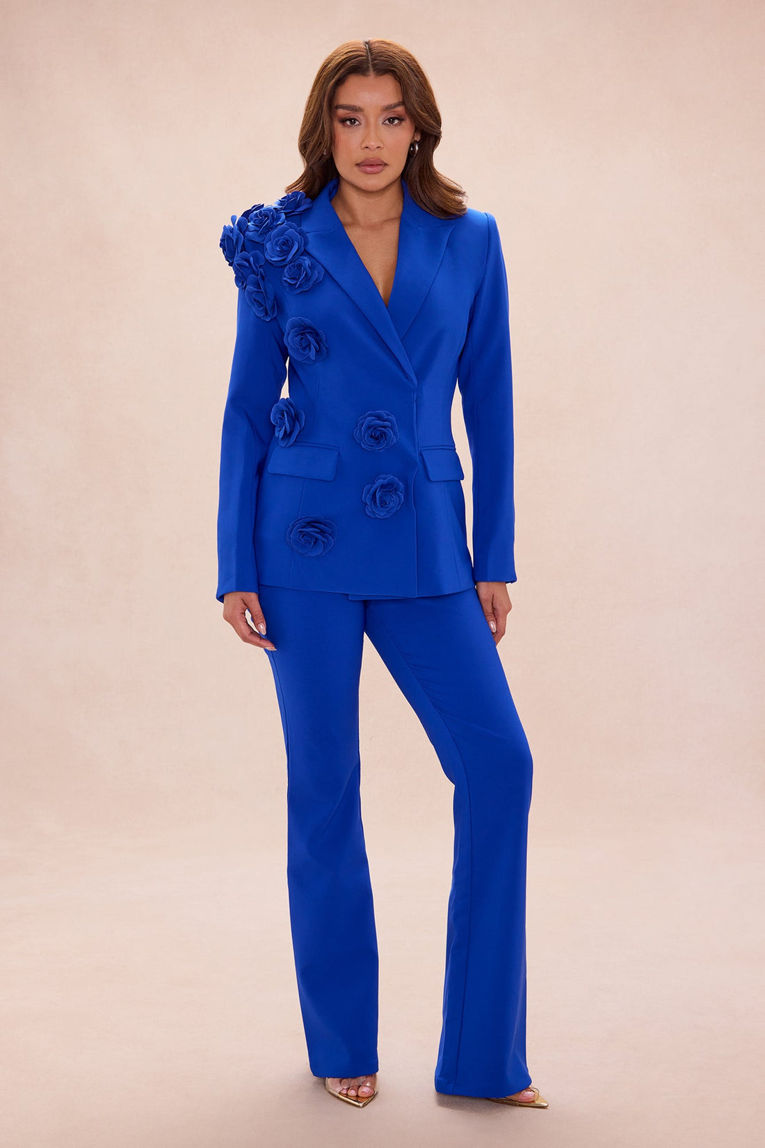 Arden Floral Applique Blazer Pant Set - Royal