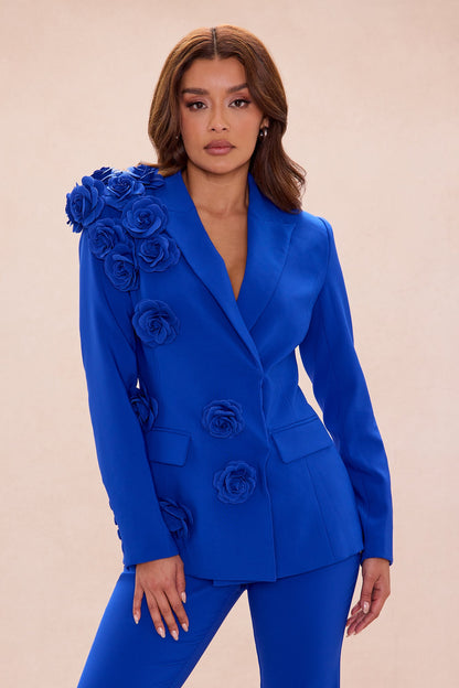Arden Floral Applique Blazer Pant Set - Royal
