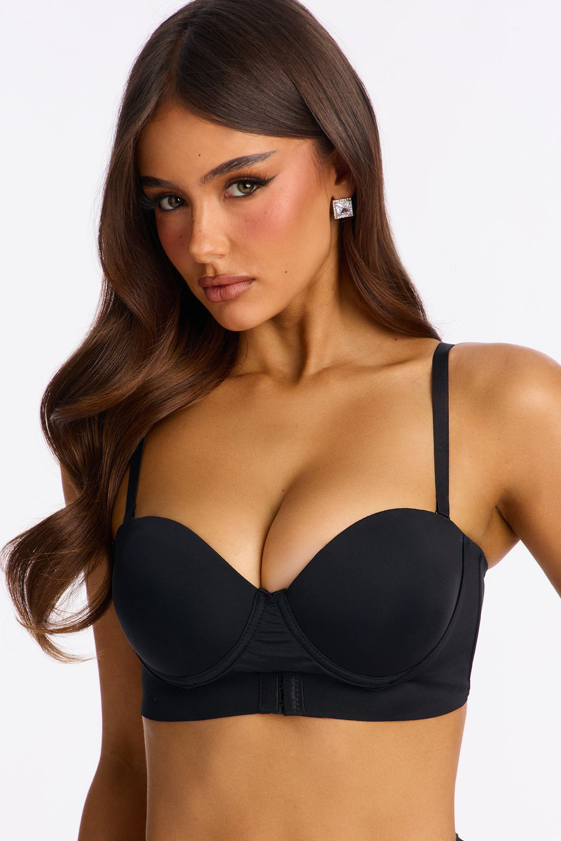 Front Closure Convertible Straps Lightly Lined Balconette Bra - Black