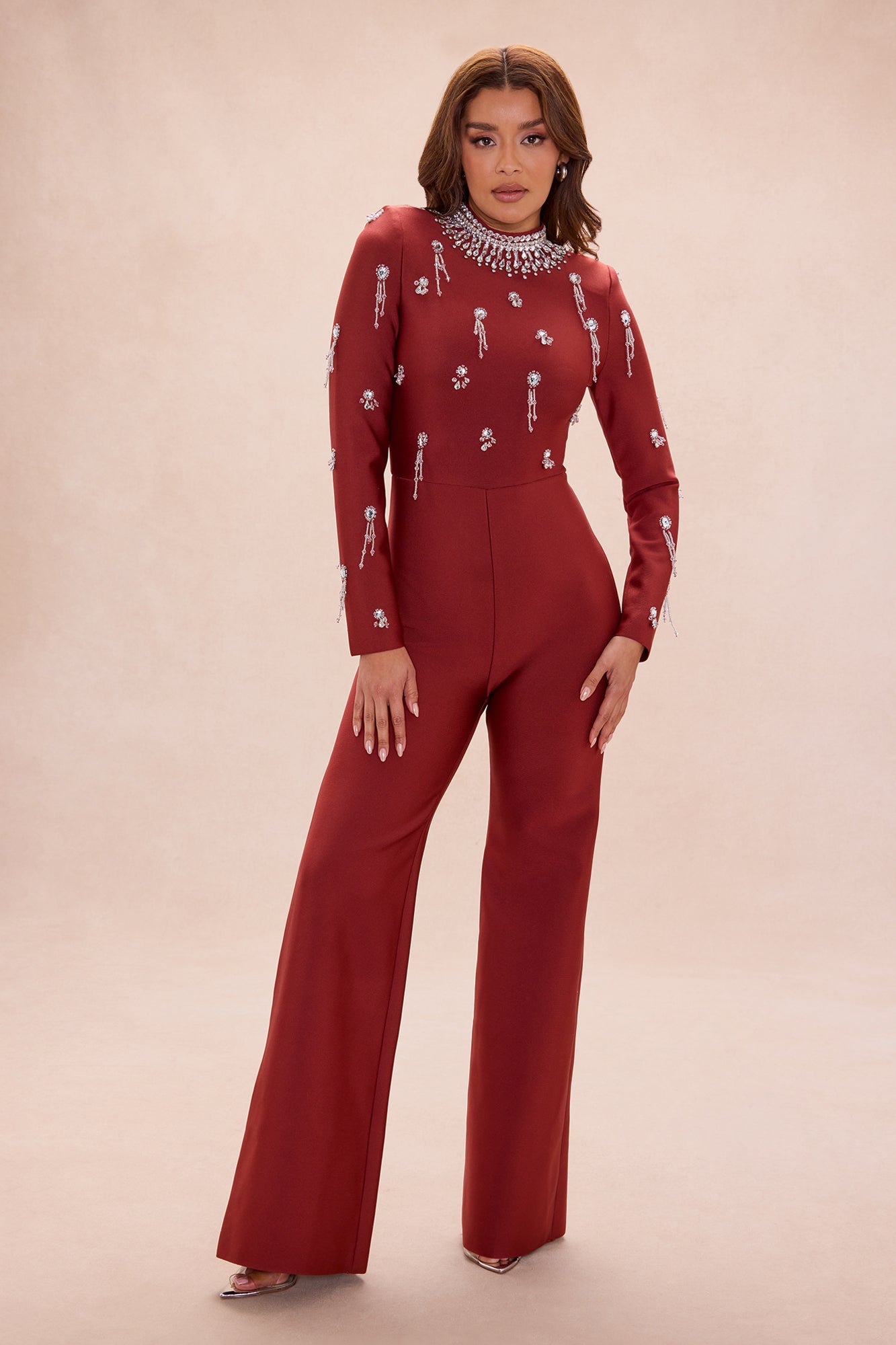 Tatum Rhinestone Bandage Jumpsuit - Copper