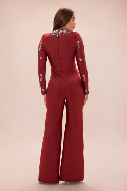 Tatum Rhinestone Bandage Jumpsuit - Copper