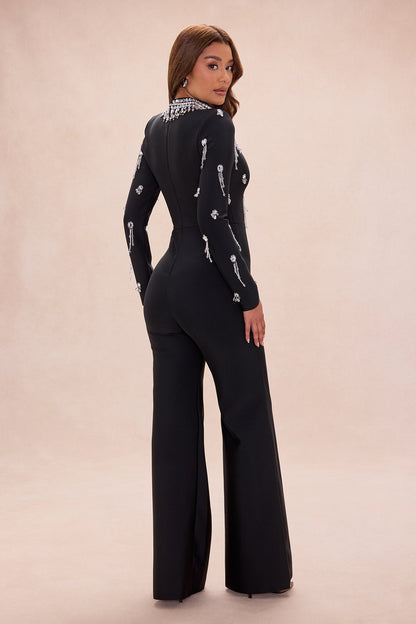 Tatum Rhinestone Bandage Jumpsuit - Black