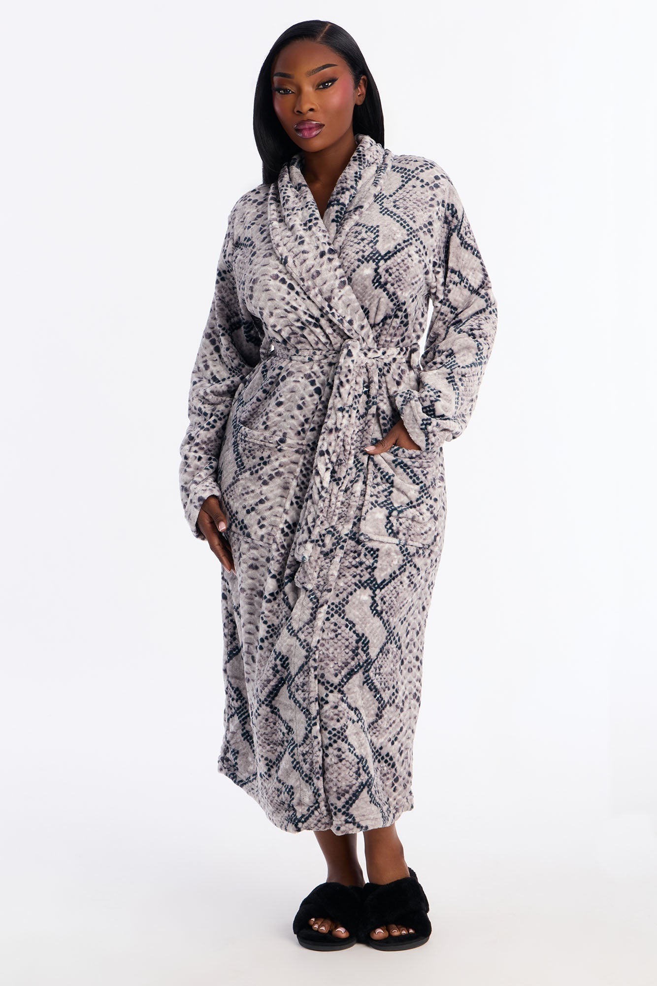 Laying Low Snake Skin Velour Robe - Grey/combo