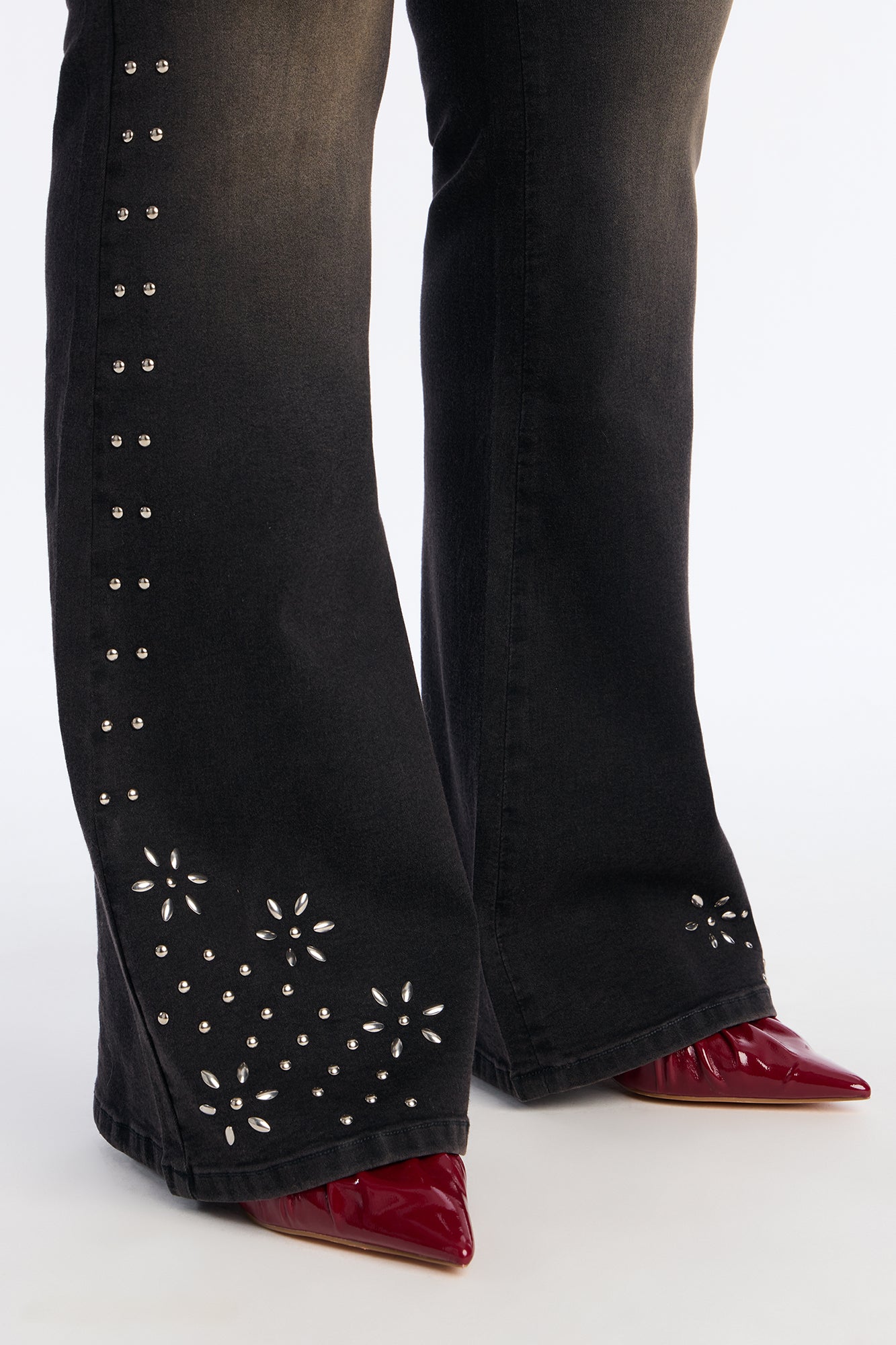 Rockstar Status Studded Flare Jeans - Black Wash