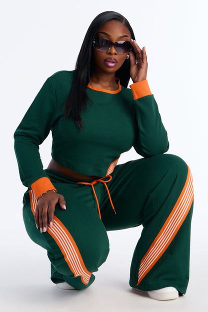 Varsity Babe Long Sleeve Pant Set - Hunter