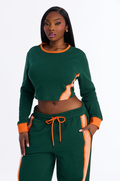Varsity Babe Long Sleeve Pant Set - Hunter