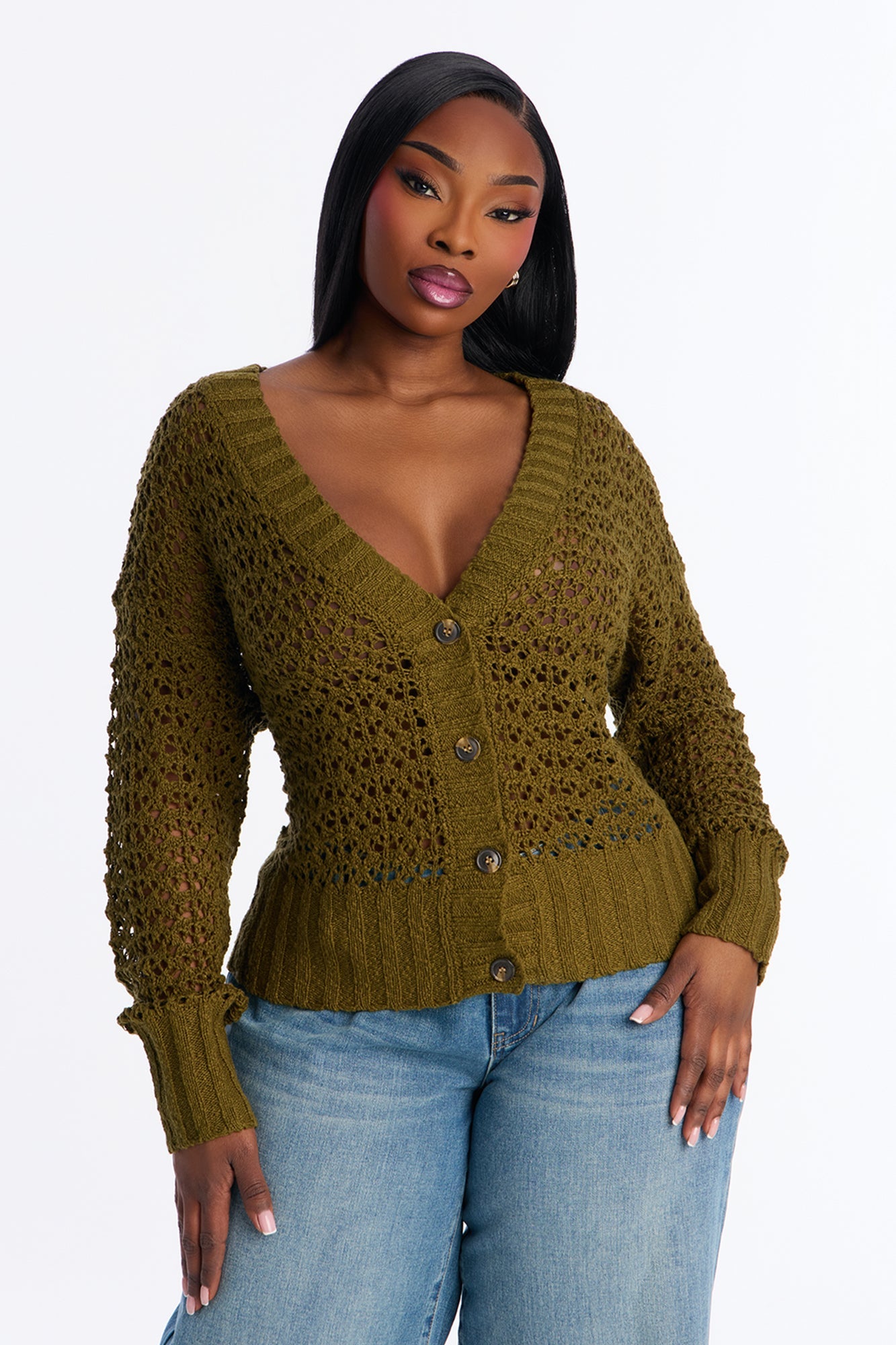 Made With Love Crochet Cardigan - Olive