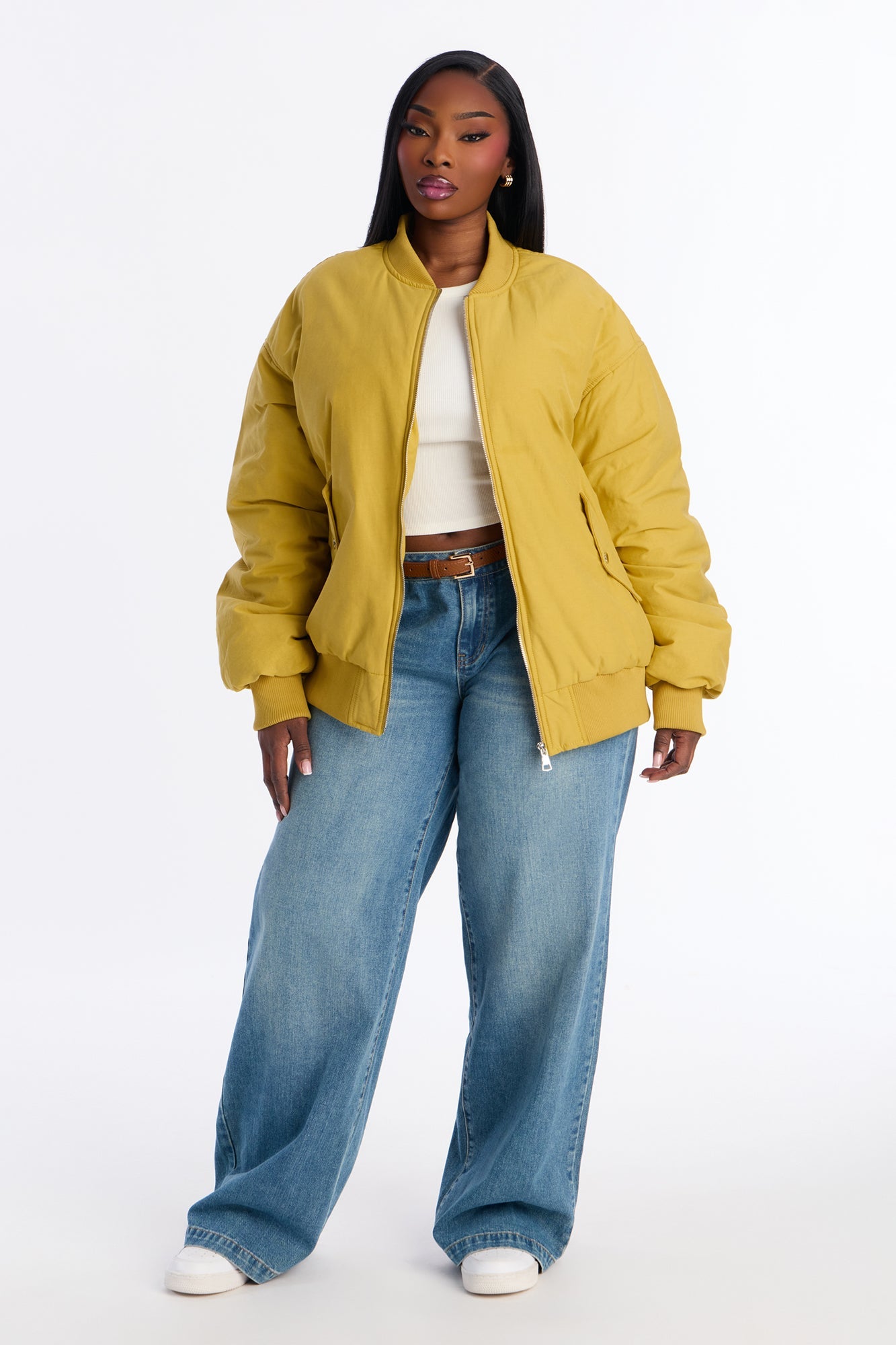 Juno Oversized Barrel Sleeve Bomber Jacket - Gold
