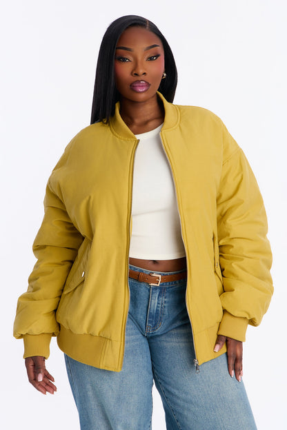 Juno Oversized Barrel Sleeve Bomber Jacket - Gold