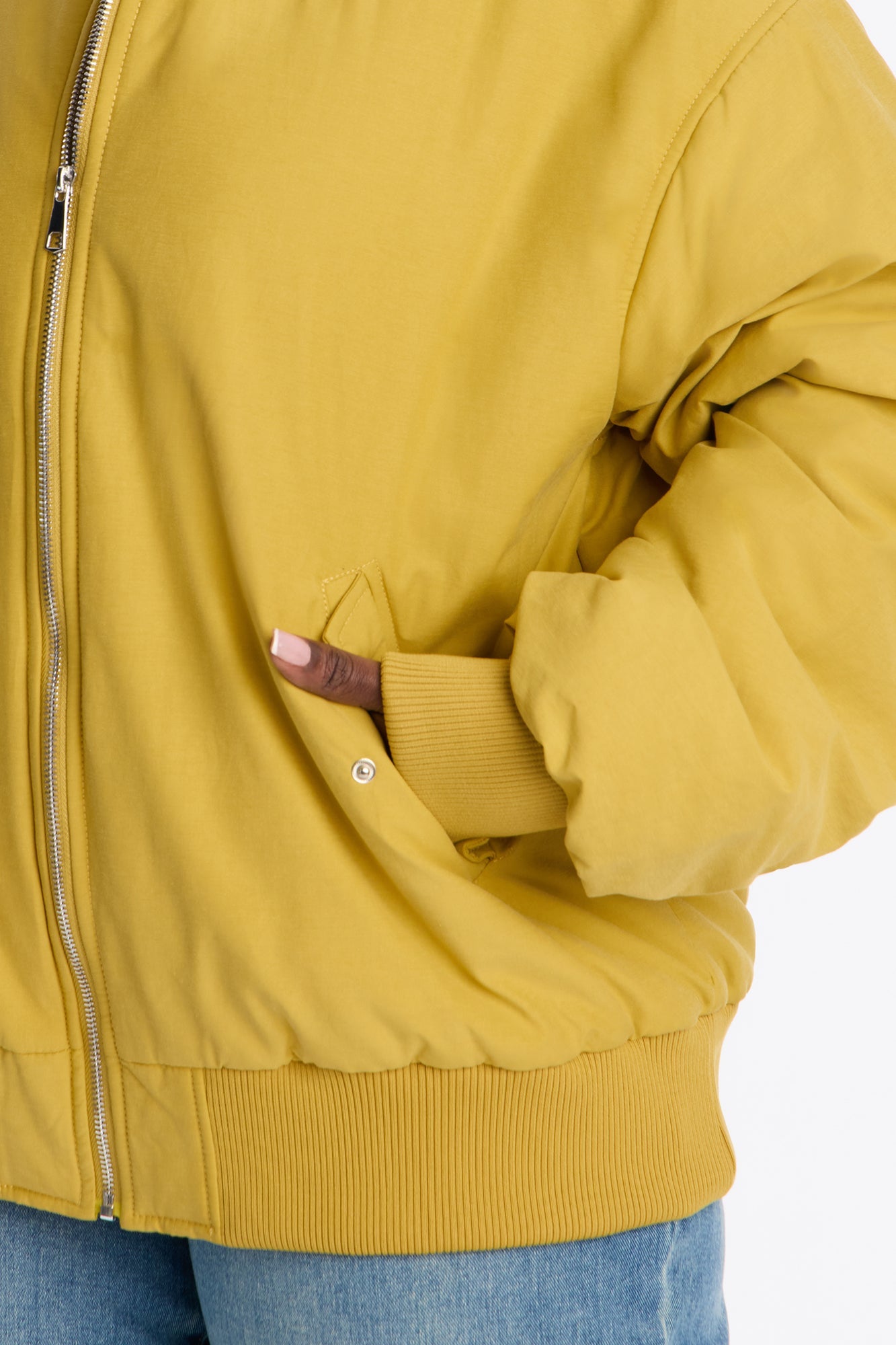Juno Oversized Barrel Sleeve Bomber Jacket - Gold