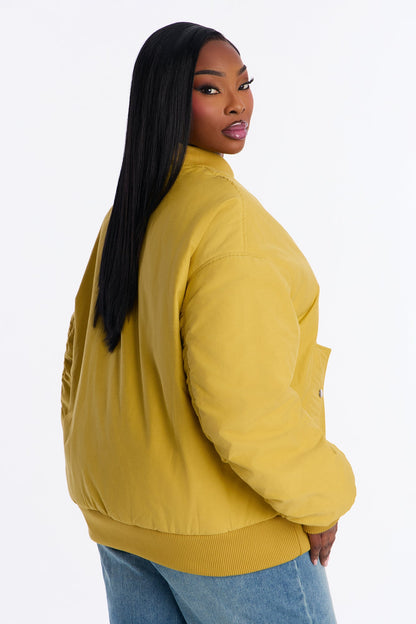 Juno Oversized Barrel Sleeve Bomber Jacket - Gold