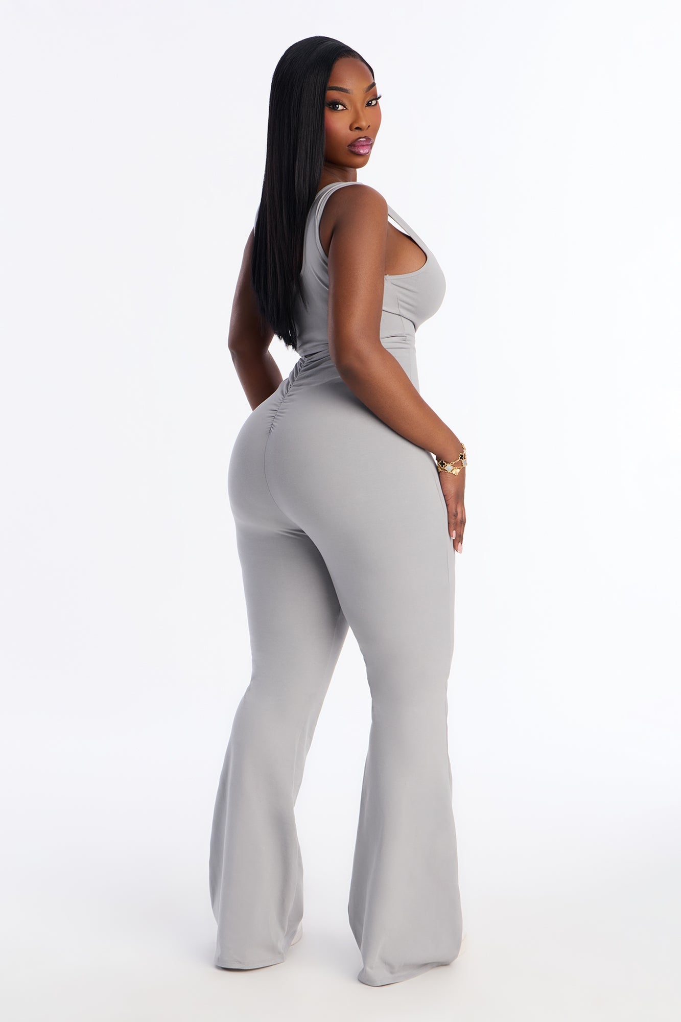 Selina Flare Leg Jumpsuit - Grey