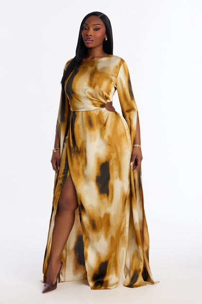 Eternal Flames Draped Satin Gown - Mustard/combo