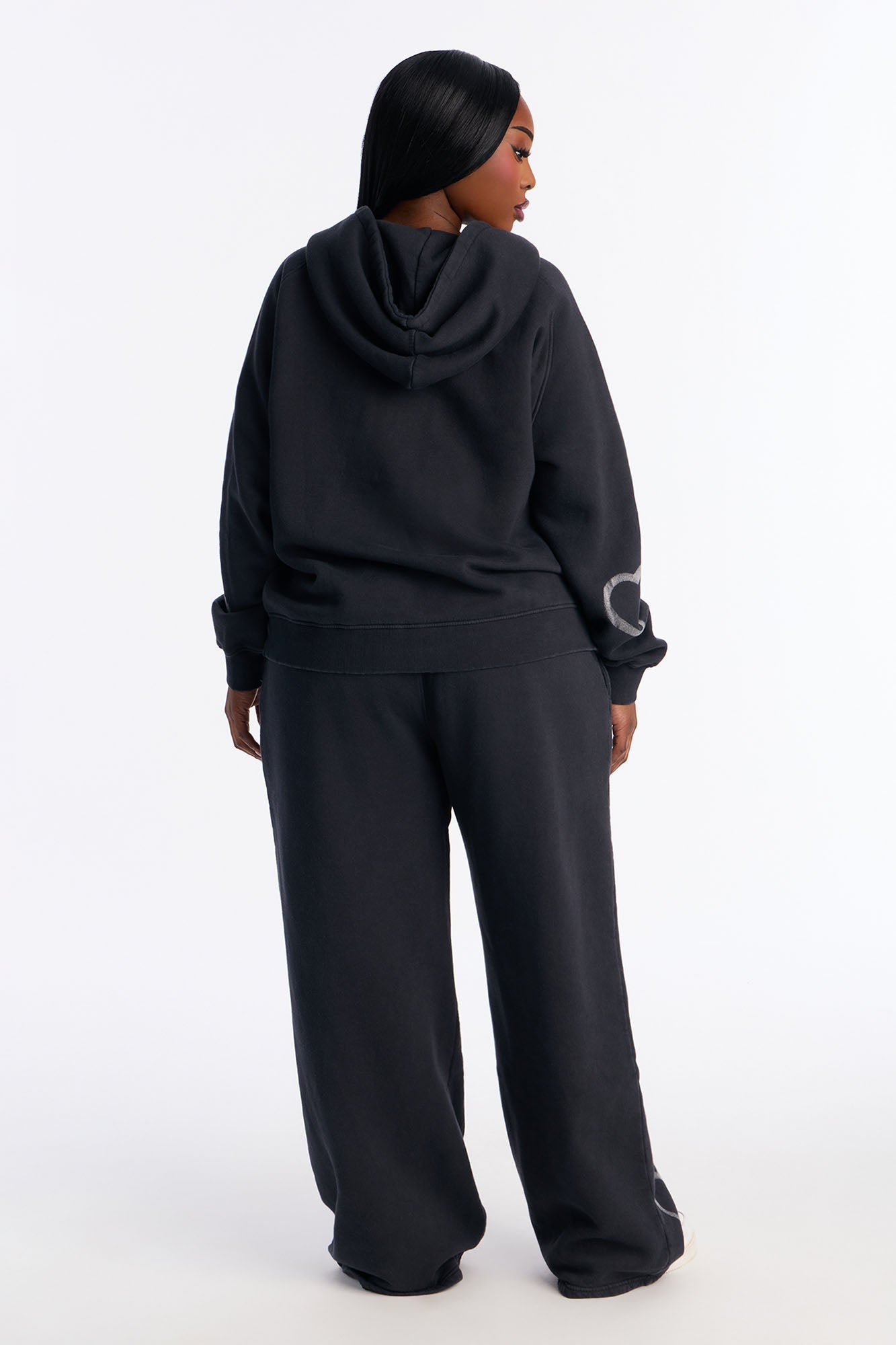 Heart On My Sleeve Fleece Pant Set - Charcoal