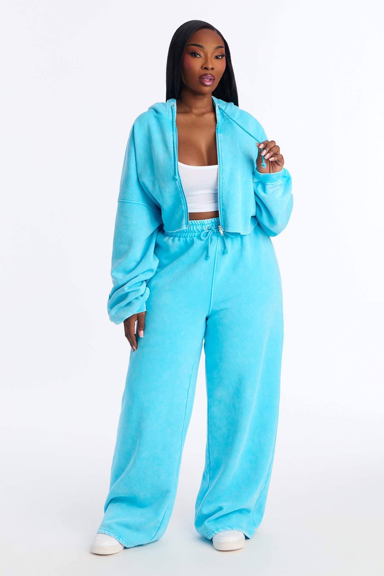 On The Go Fleece Pant Set - Aqua