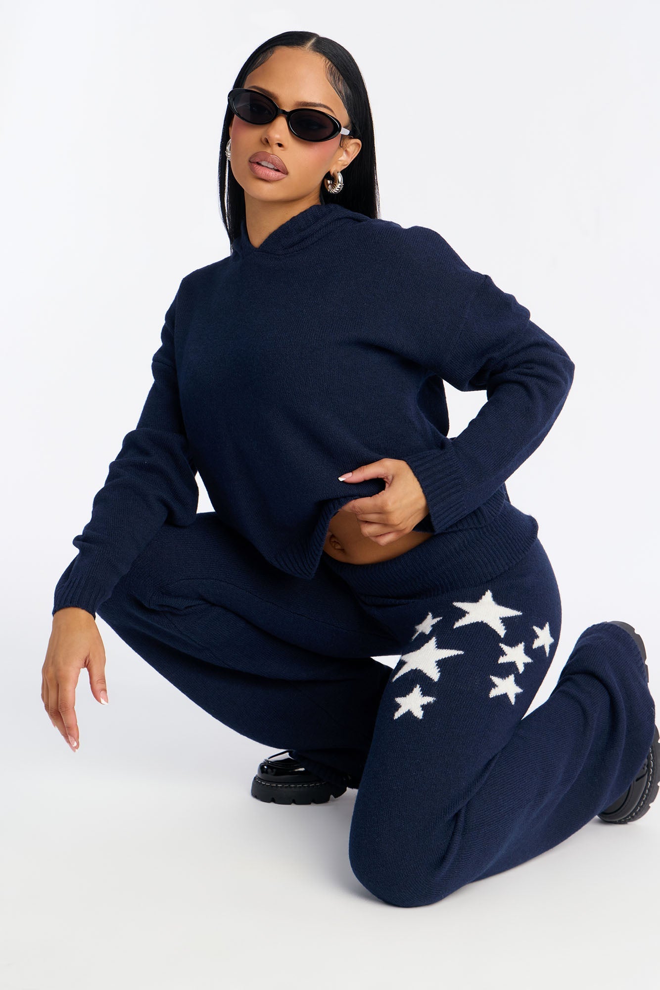 Shining Stars Sweater Pant Set - Navy