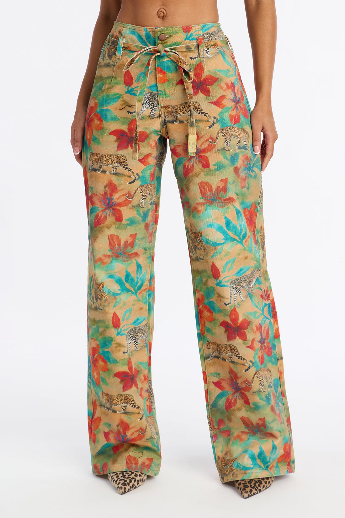Feral Garden Wide Leg Jeans - Gold/combo