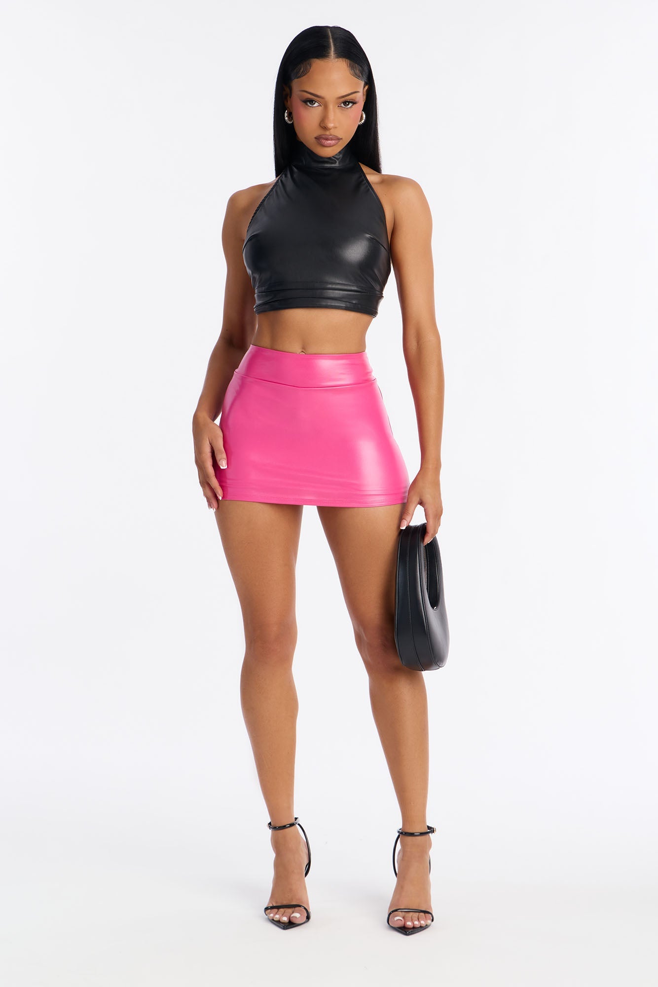Missy Faux Leather Mini Skort - Fuchsia