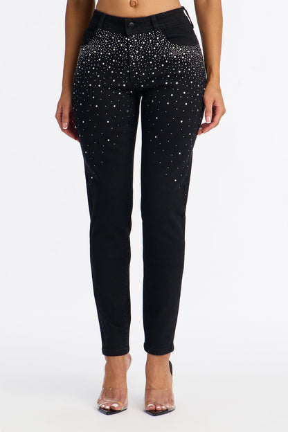Glitz And Glamour Rhinestone Skinny Jeans - Black