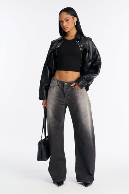 Stockholm Horseshoe Barrel Leg Jeans - Dark Grey