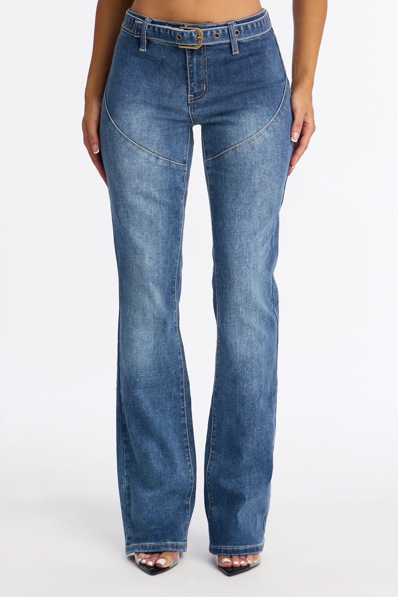 Smooth Talk Belted Bootcut Jeans - Dark Wash