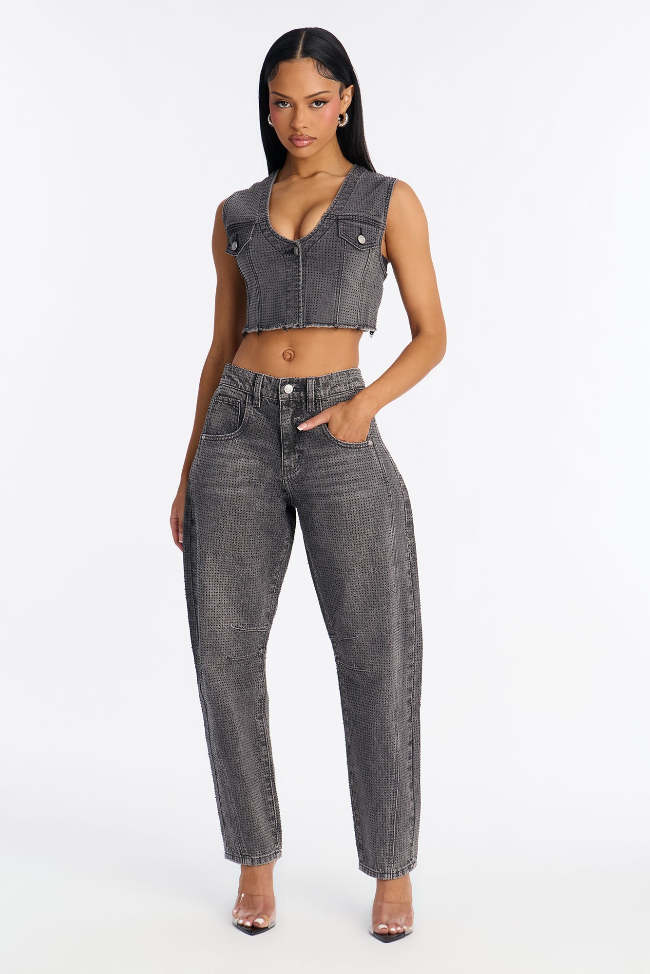 Razzle Dazzle Embellished Jeans - Grey
