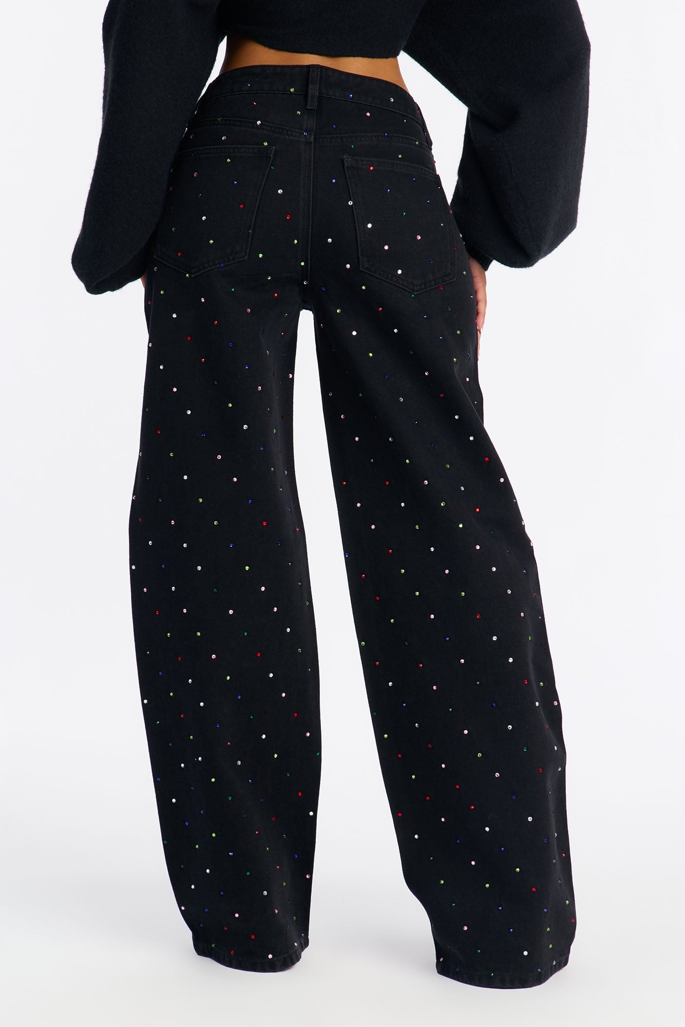 What A Gem Embellished Wide Leg Jeans - Black