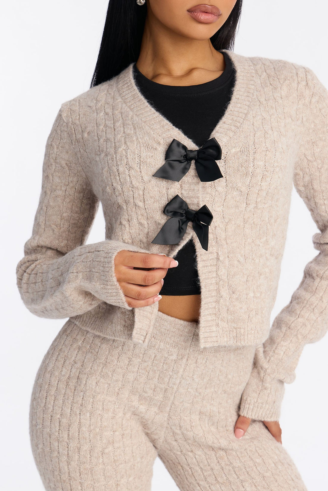 Brenda Bow Sweater Pant Set - Taupe
