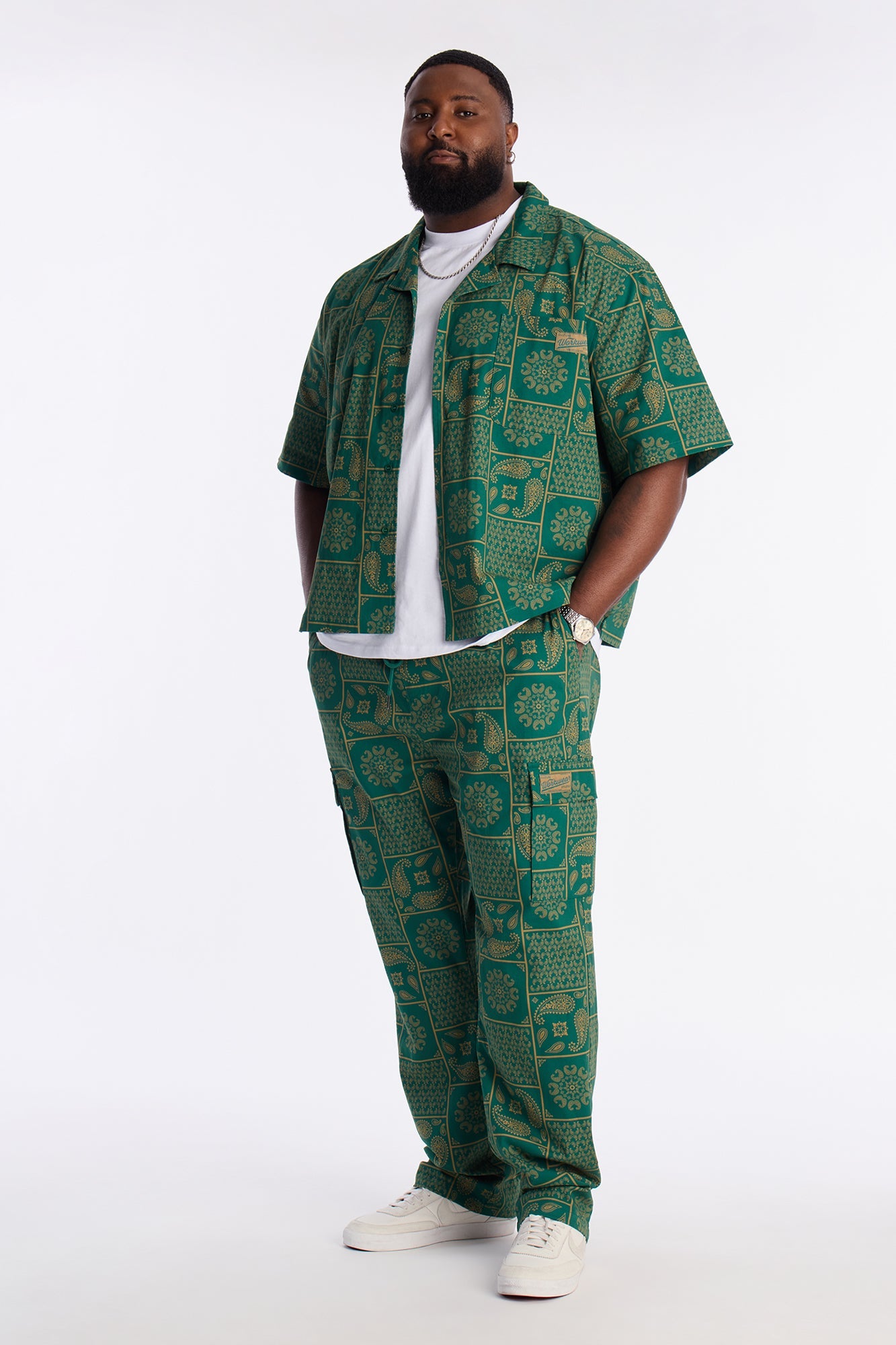 Clinton Hill Mosaic Button Up Shirt - Hunter Green