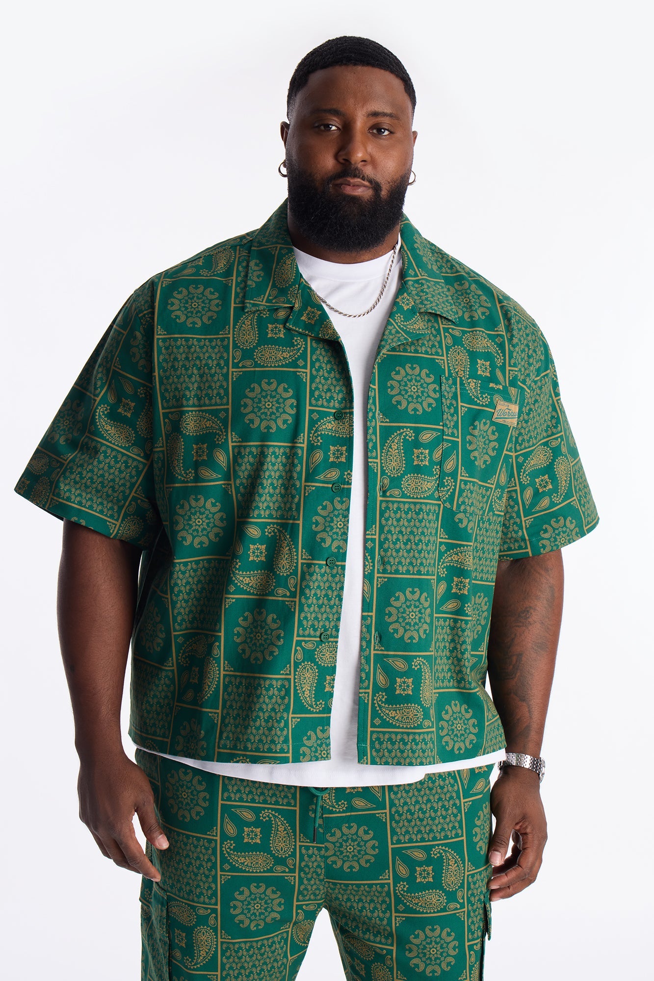 Clinton Hill Mosaic Button Up Shirt - Hunter Green