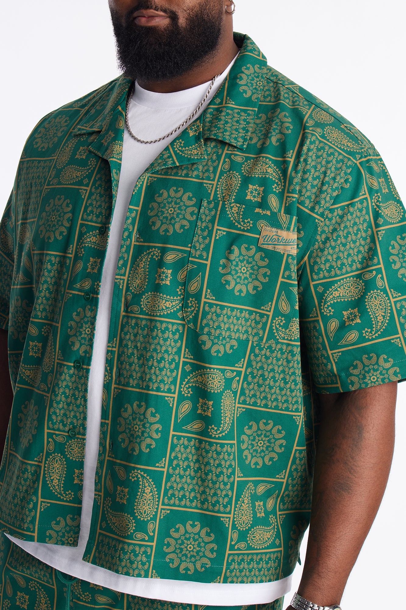 Clinton Hill Mosaic Button Up Shirt - Hunter Green