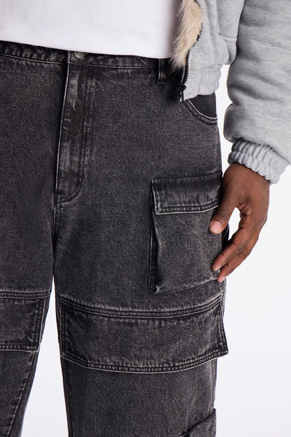 Baggy Pass It Over Cargo Jean - Black Wash
