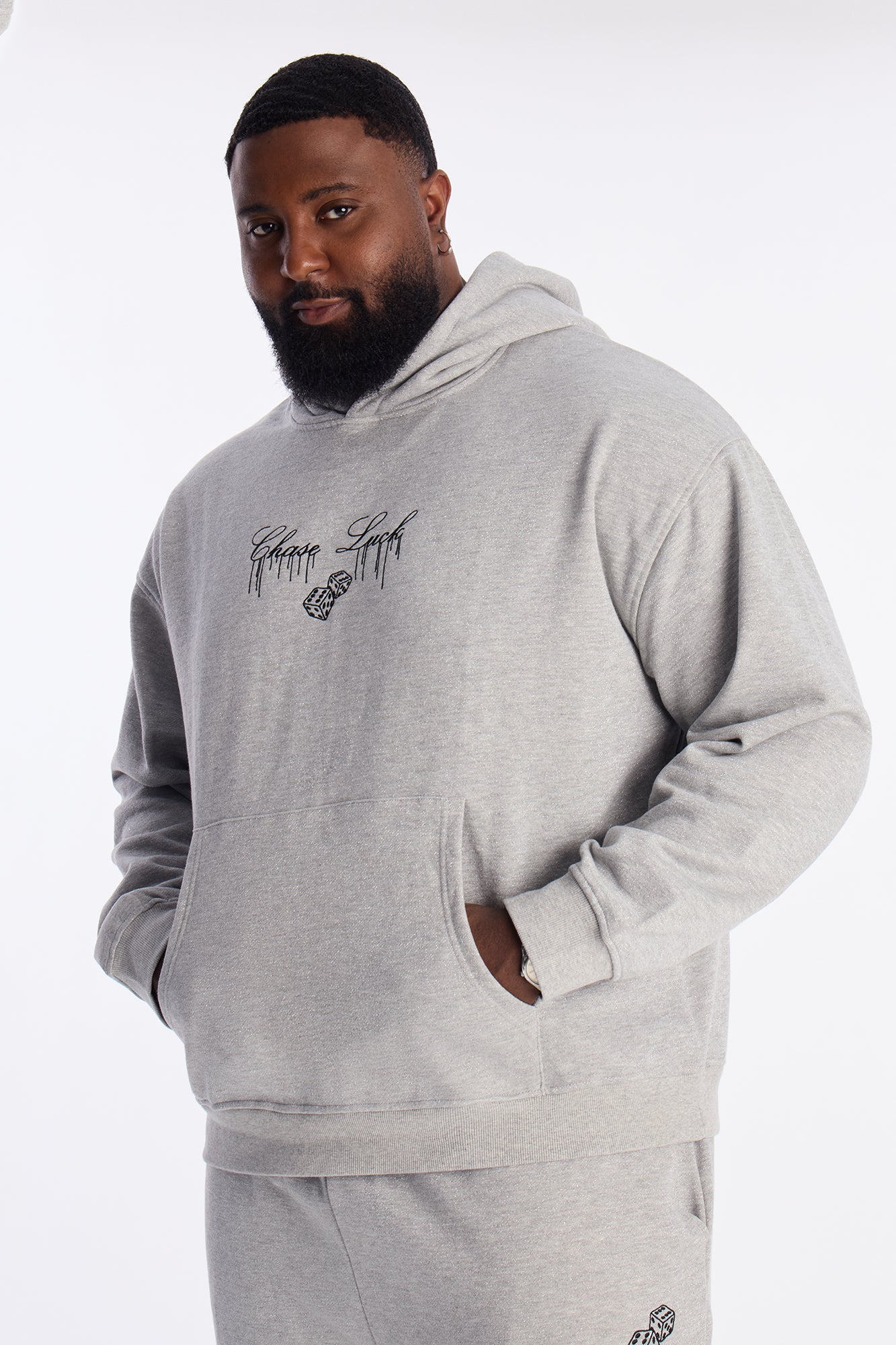 Chase Luck Embroidered Hoodie - Heather Grey