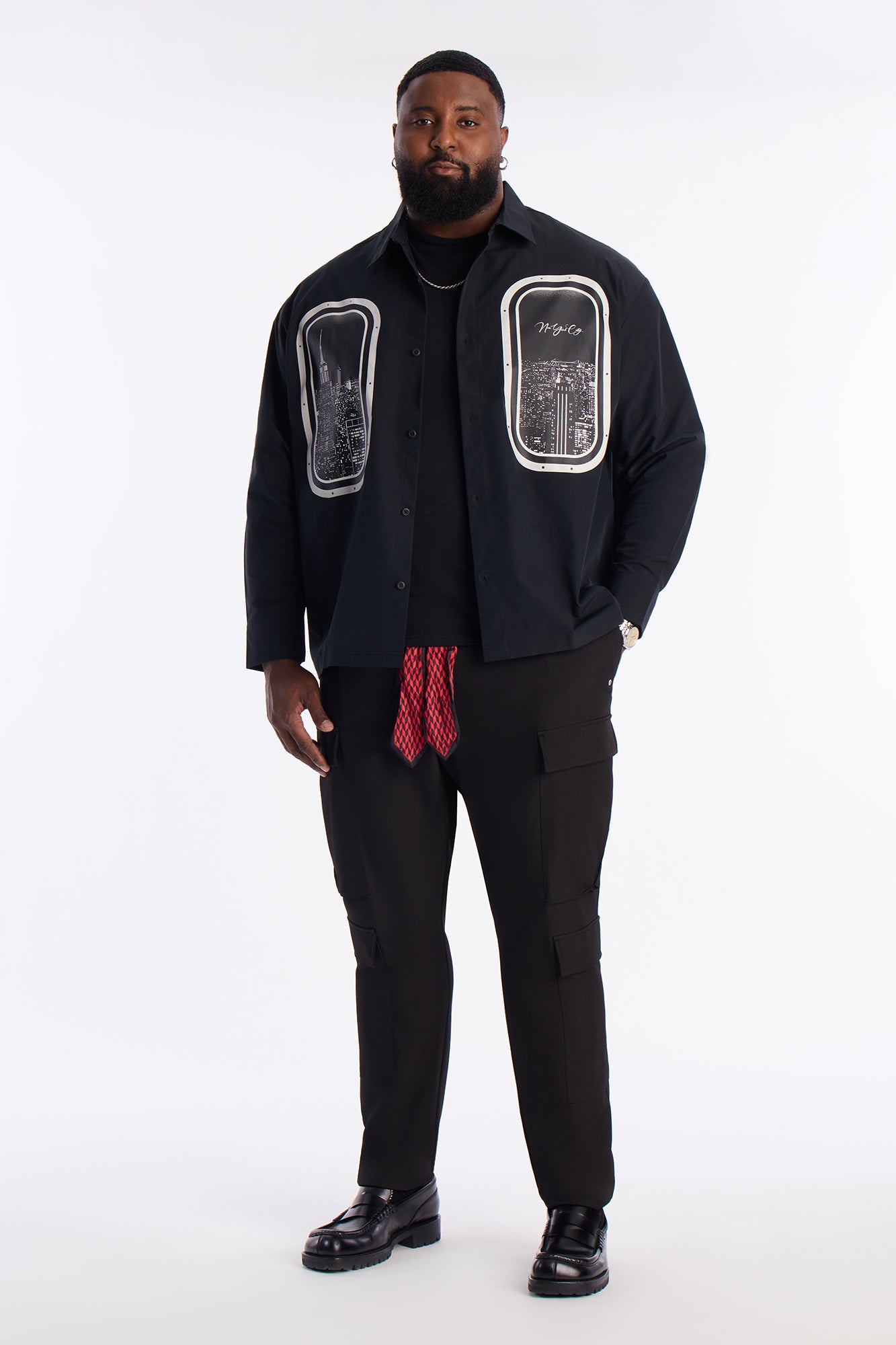 Skyline Views Button Up Shirt - Black