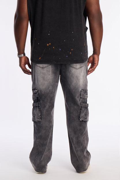 Stacked Slim Flare Enough Cargo Jean - Black Wash