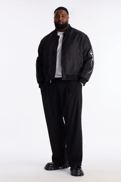 Relaxed Classic Embroidered Bomber Jacket - Black