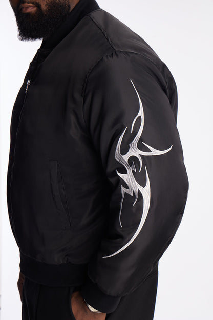Relaxed Classic Embroidered Bomber Jacket - Black