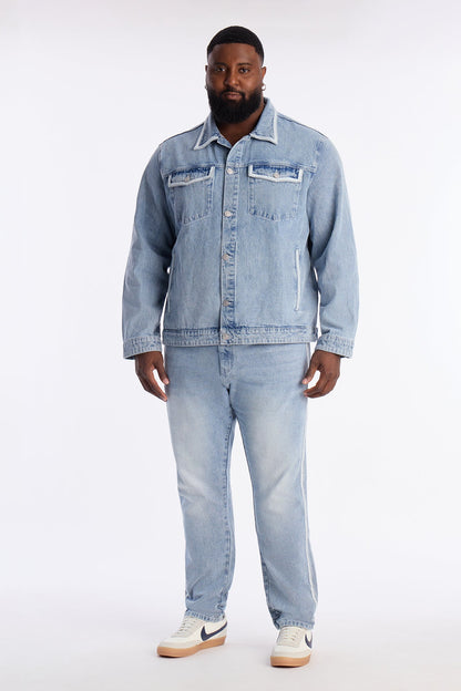 Crochet Denim Trucker Jacket - Light Blue Wash