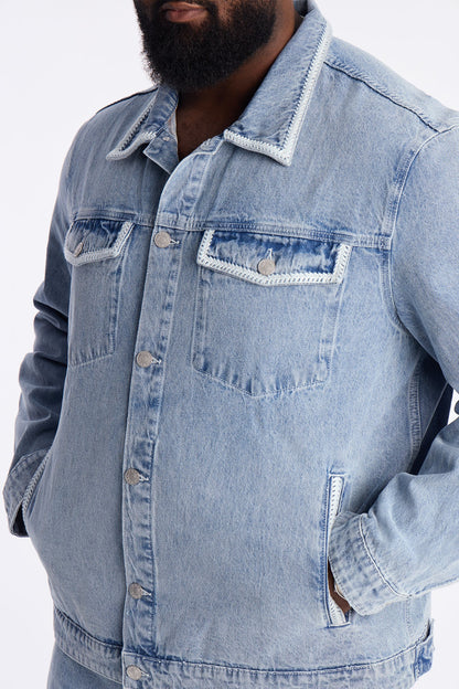 Crochet Denim Trucker Jacket - Light Blue Wash