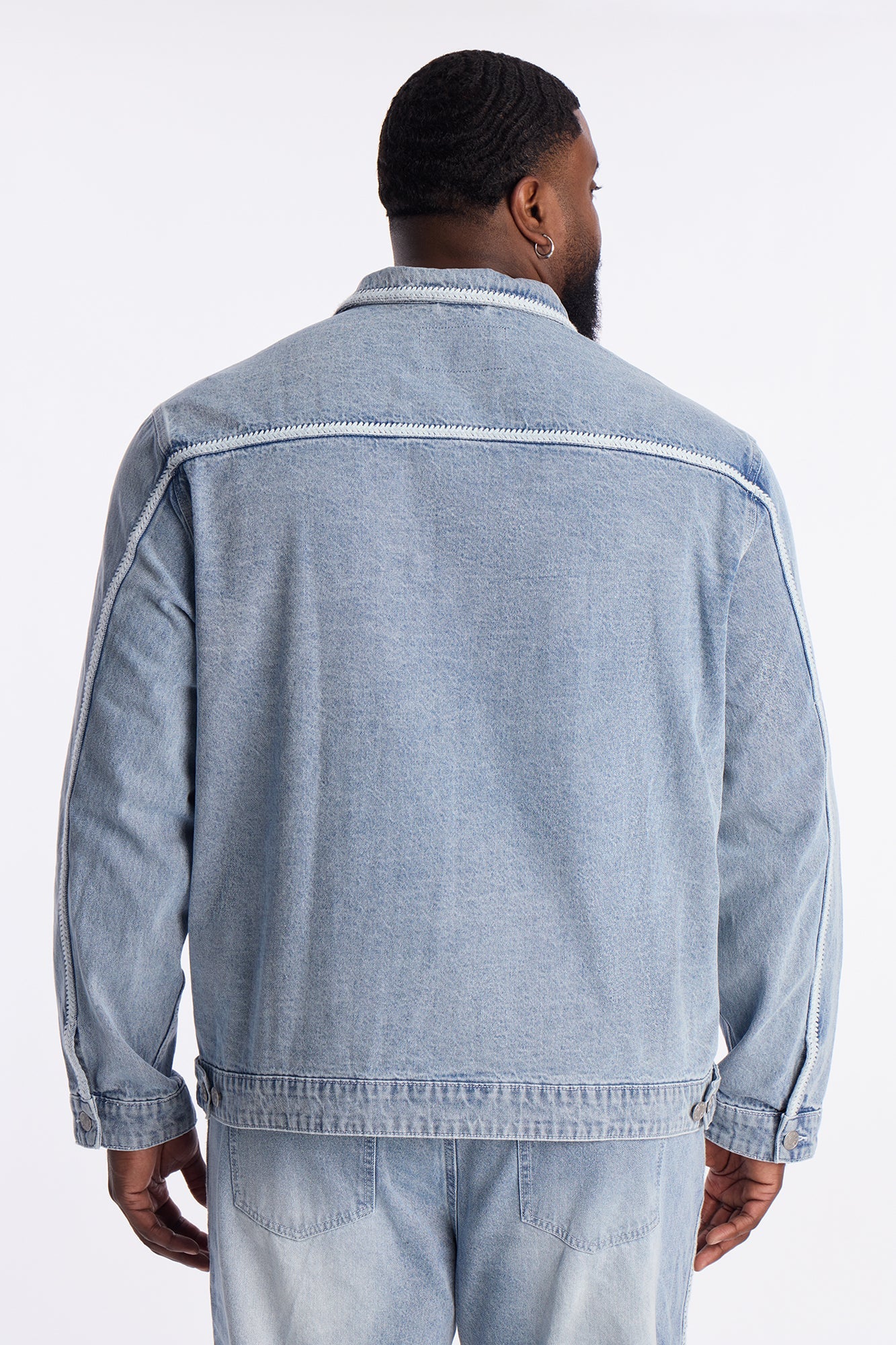 Crochet Denim Trucker Jacket - Light Blue Wash