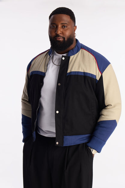 Victory Lap Color Block Bomber Jacket - Black/combo