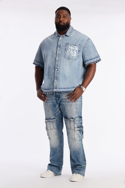 Stacked Slim Flare Enough Cargo Jean - Medium Blue Wash