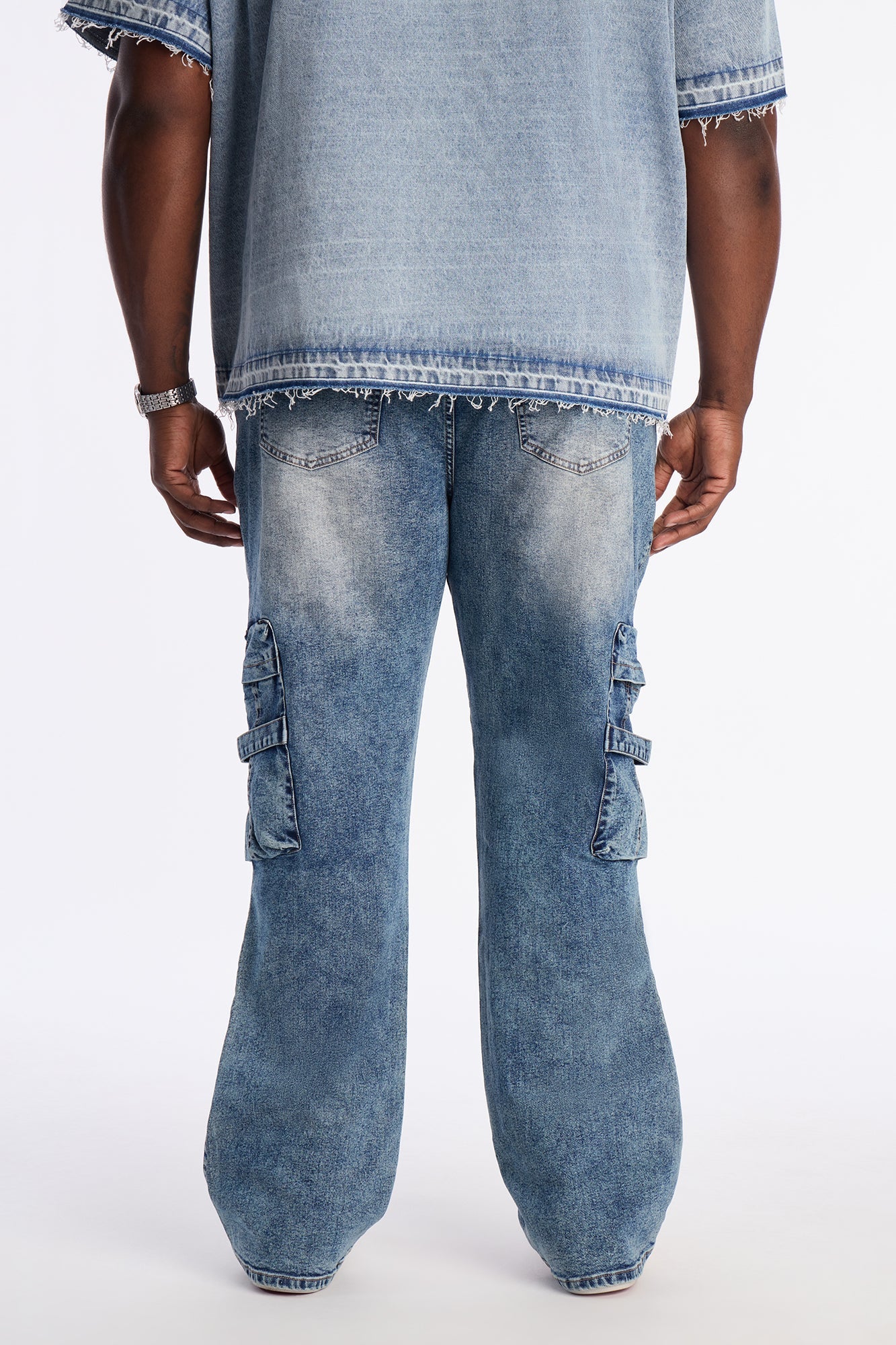 Stacked Slim Flare Enough Cargo Jean - Medium Blue Wash